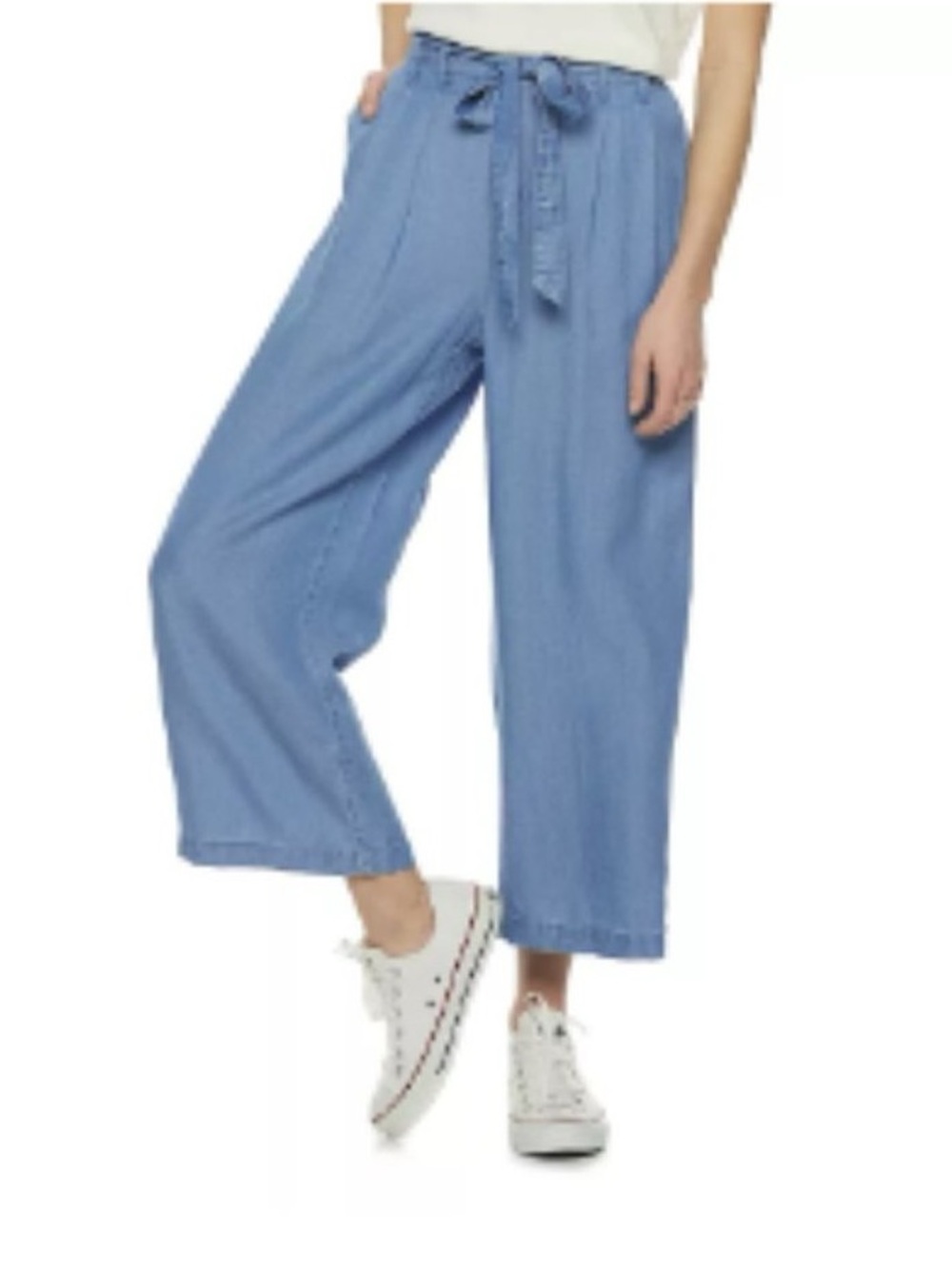 POPSUGAR Light Chambray Elastic Waist Paper Bag Pants, Cropped, Capri, NWOT, S